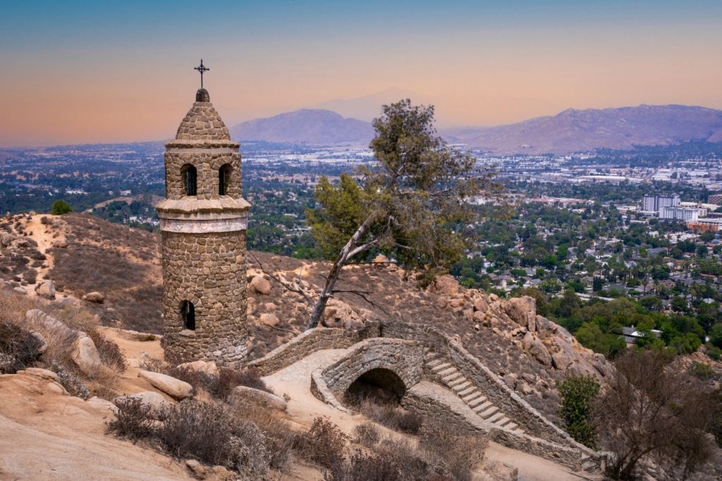 An aerial view of a bridge in Riverside CA, Mount Rubidoux Park